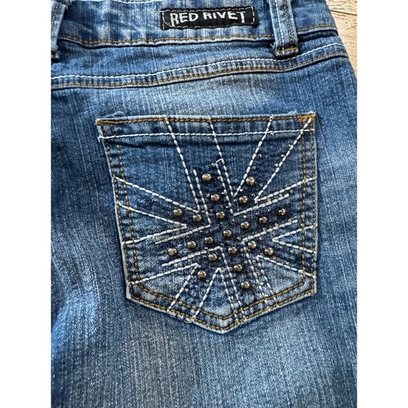 RED‎ RIVET Women's Blue Denim Flare Jeans Stud Embellished Pockets Size 9 - Picture 10 of 10